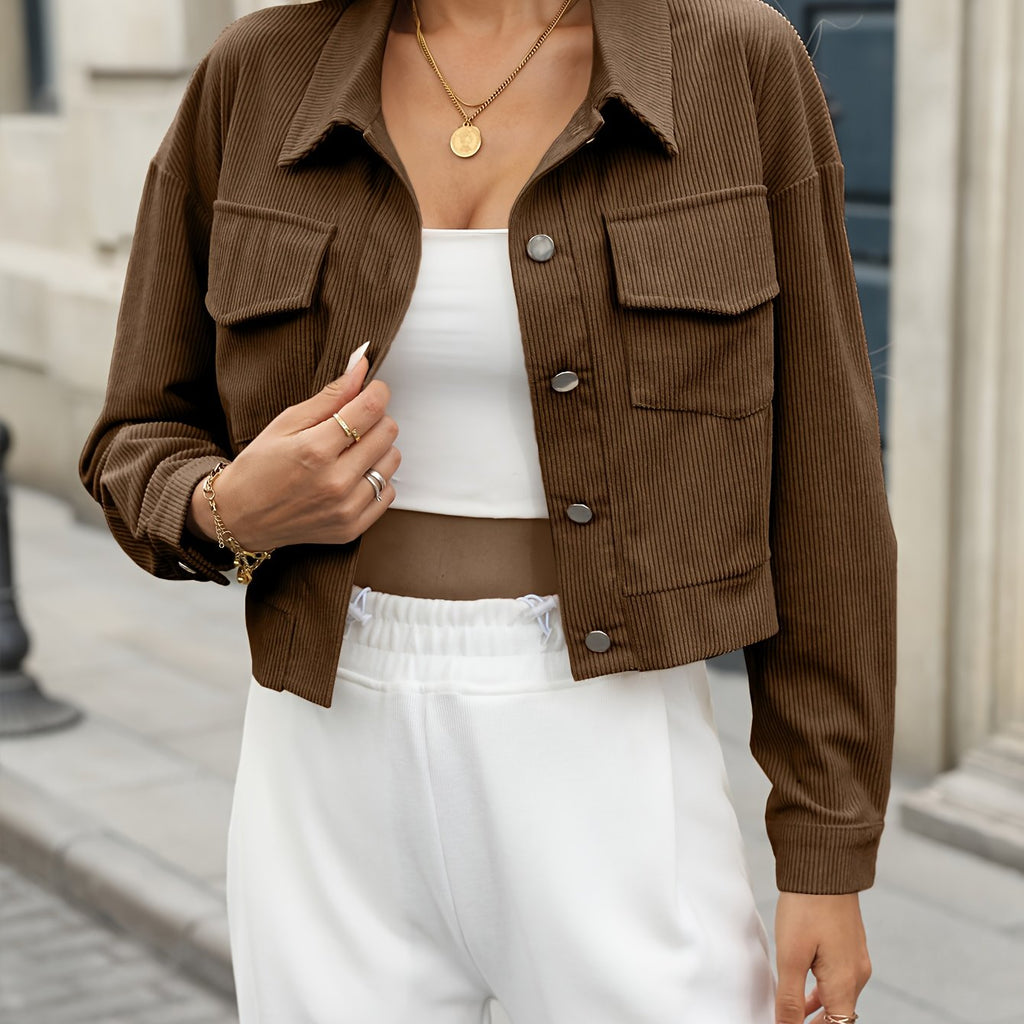 Giacca Corta In Velluto A Coste Donna – Stile Casual Elegante Autunno Inverno