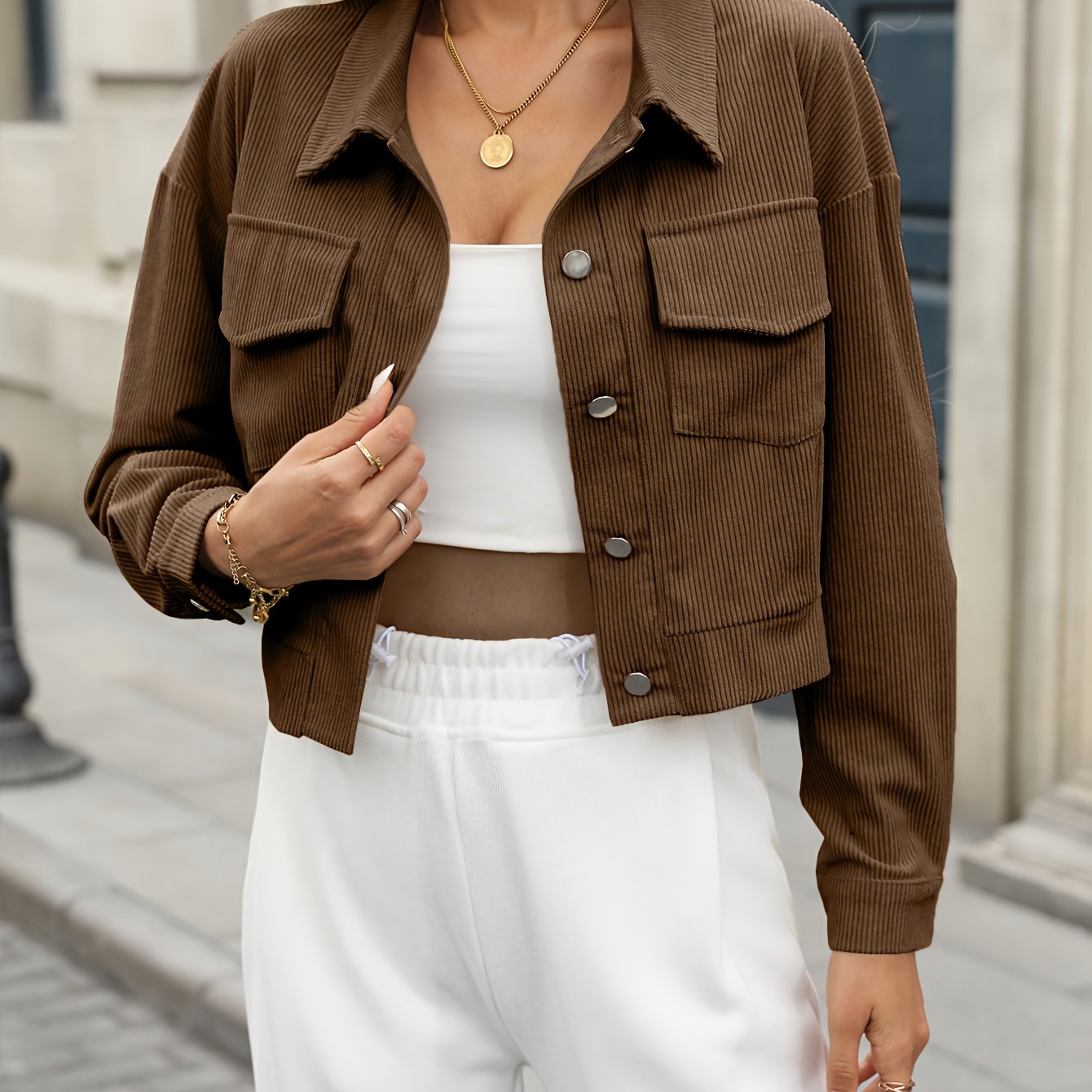 Giacca Corta In Velluto A Coste Donna – Stile Casual Elegante Autunno Inverno