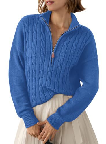 Pull pour femme à demi-zip et col montant - Rétro et confortable