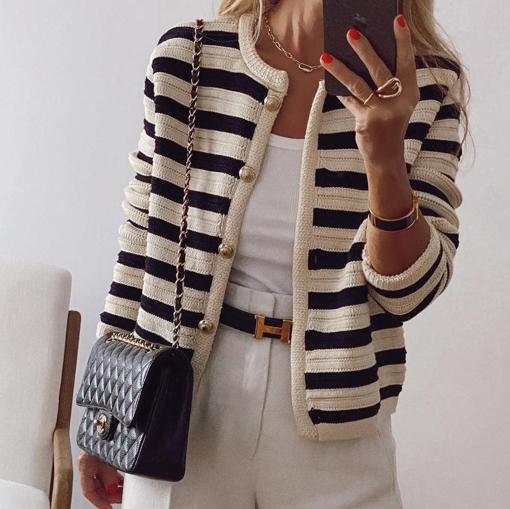 Cardigan a righe color block da donna – Maglieria casual con bottoni