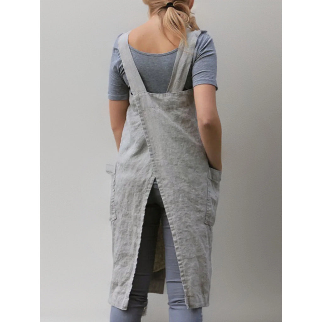 Abito grembiule in lino da donna – Elegante abito casual con tasche