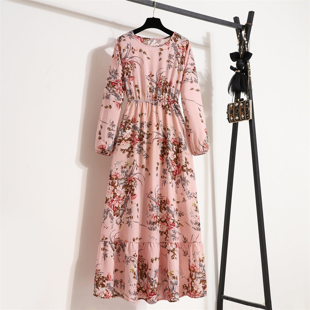 Abito versatile in chiffon floreale da donna - Elegante stile scollo rotondo