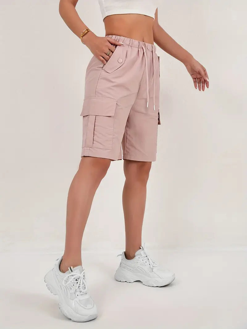 Short cargo Via rosa cipria da donna con vita elasticizzata