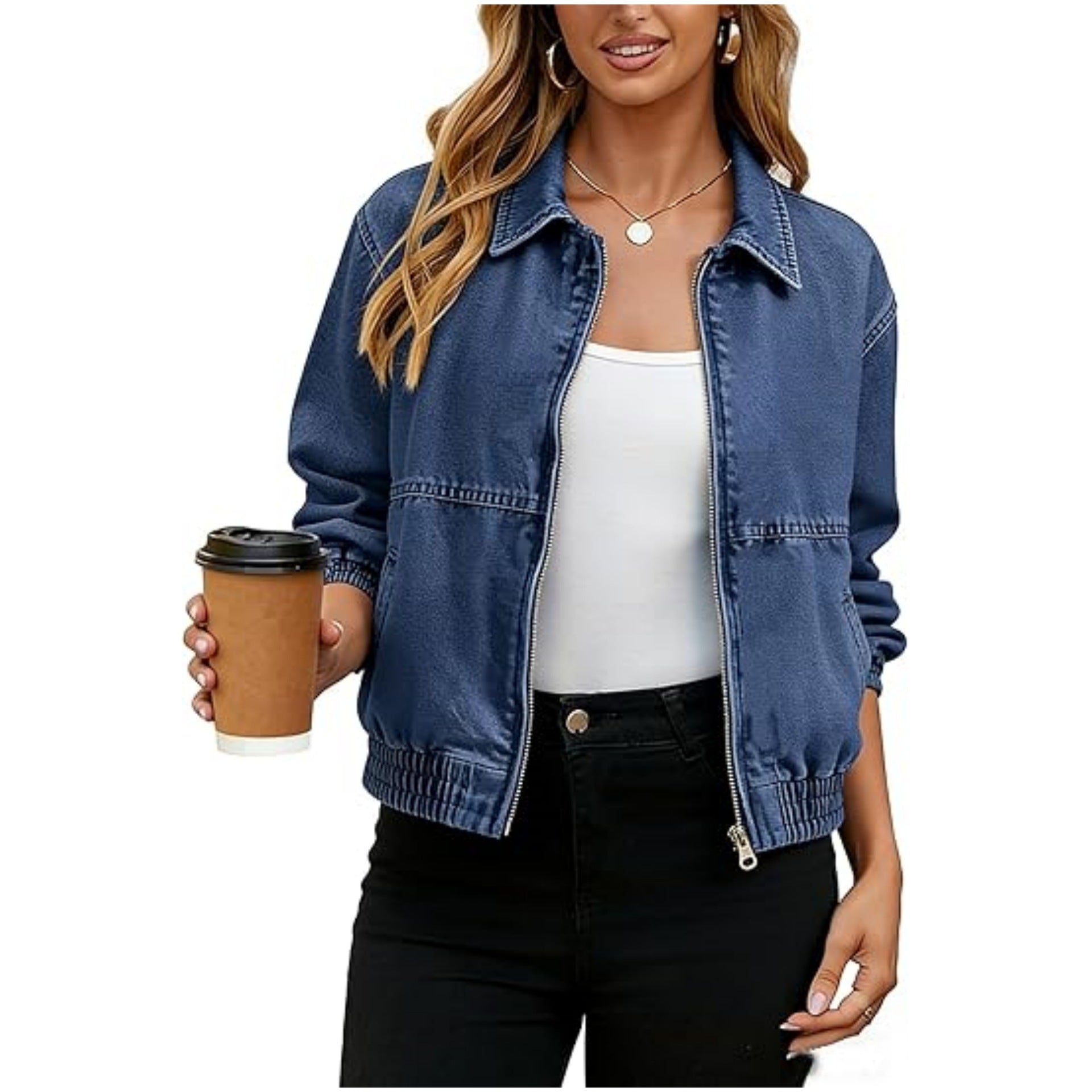 Giacca in Denim Retrò Unisex – Stile Vintage Casual con Revers e Zip