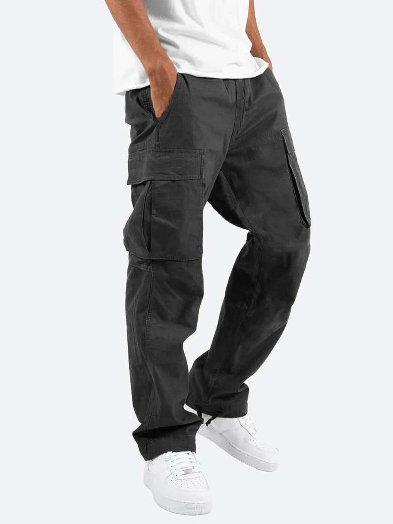 Pantaloni cargo a gamba larga da uomo - Vestibilità rilassata - Pantaloni casual in misto cotone