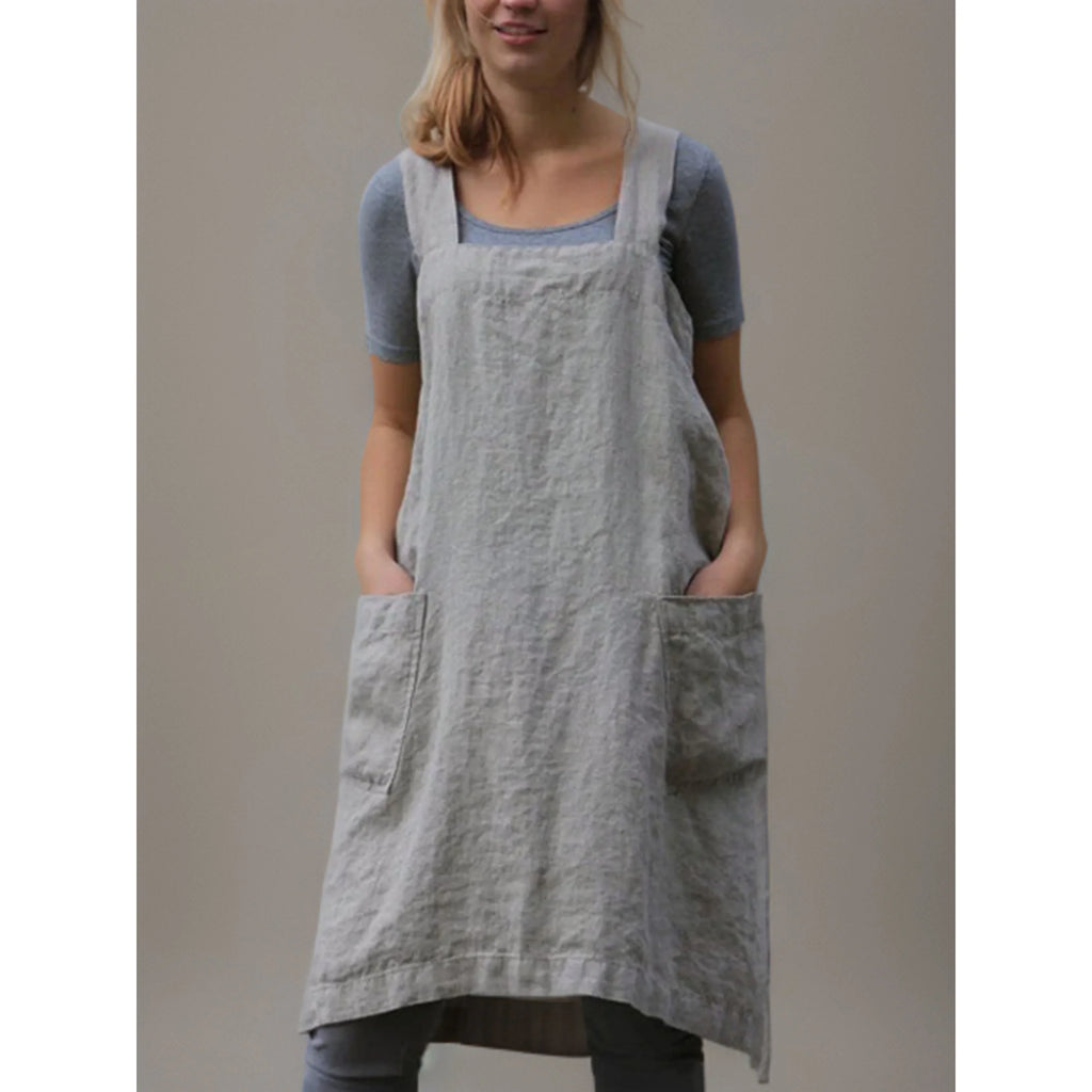Abito grembiule in lino da donna – Elegante abito casual con tasche