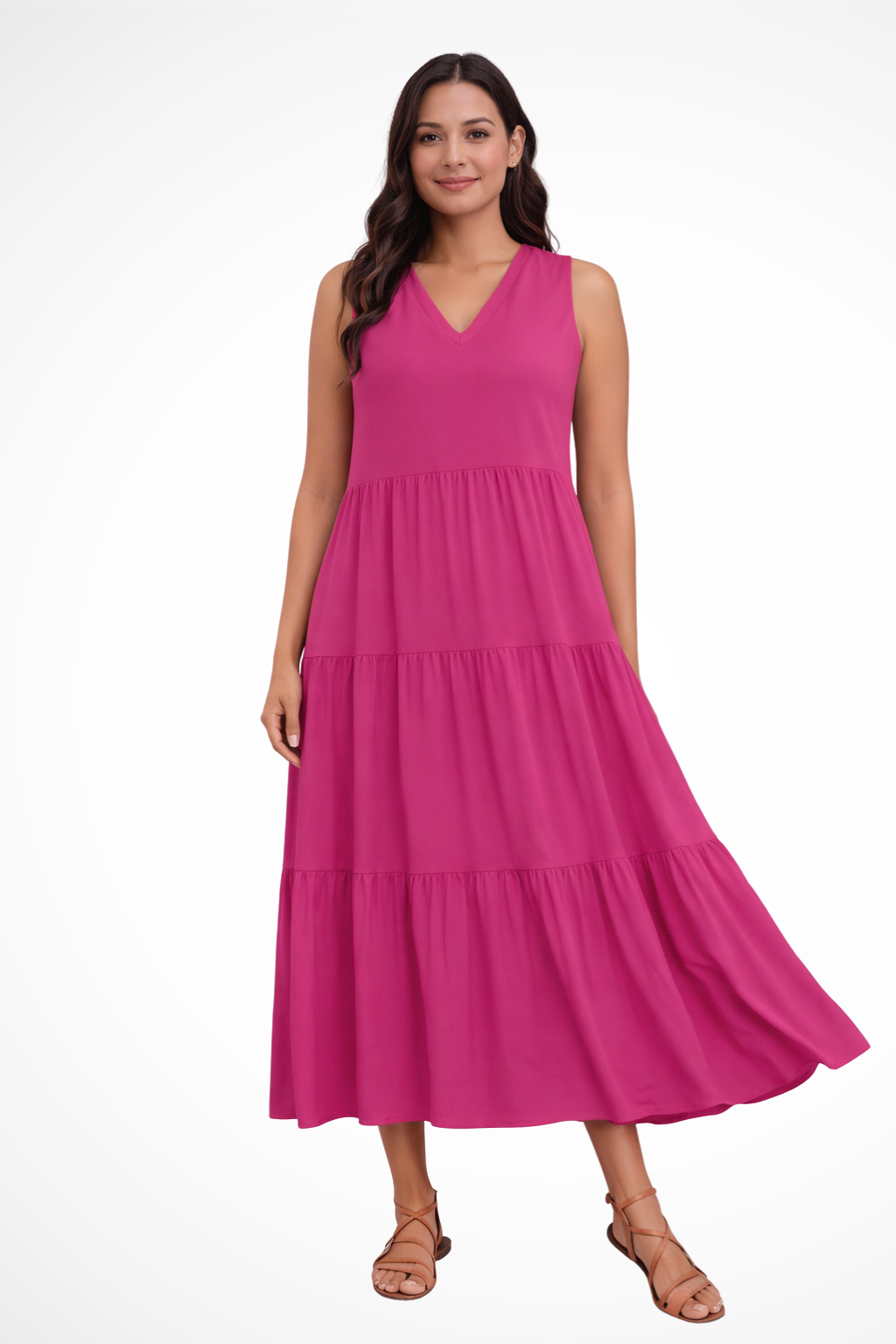 Abito lungo da donna senza maniche a balze – Stile estivo casual, leggero e svolazzante