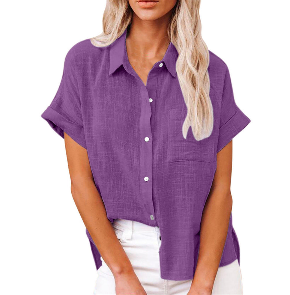 Camicia casual da donna in misto lino – maniche corte con bottoni