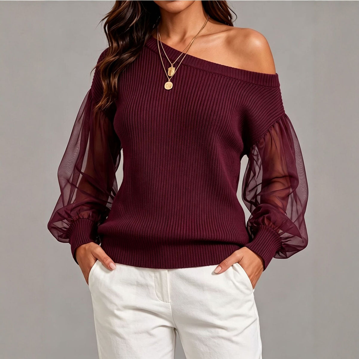 Asymmetrisk sweater til kvinder med én skulder – Moderne og letflydende