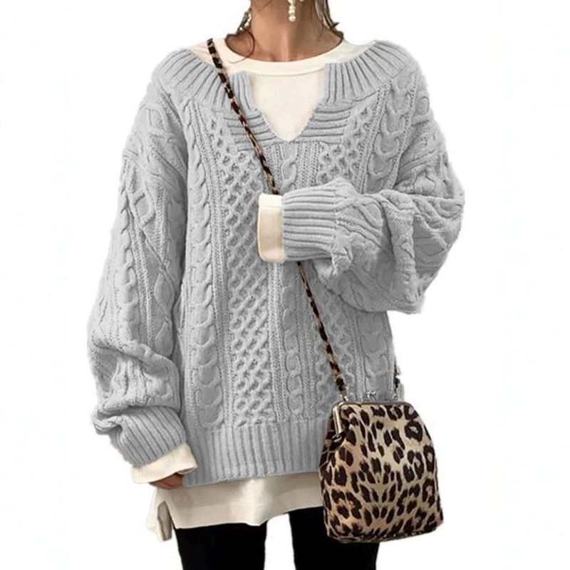 Pull épais pour femme à torsades - Chaud et décontracté