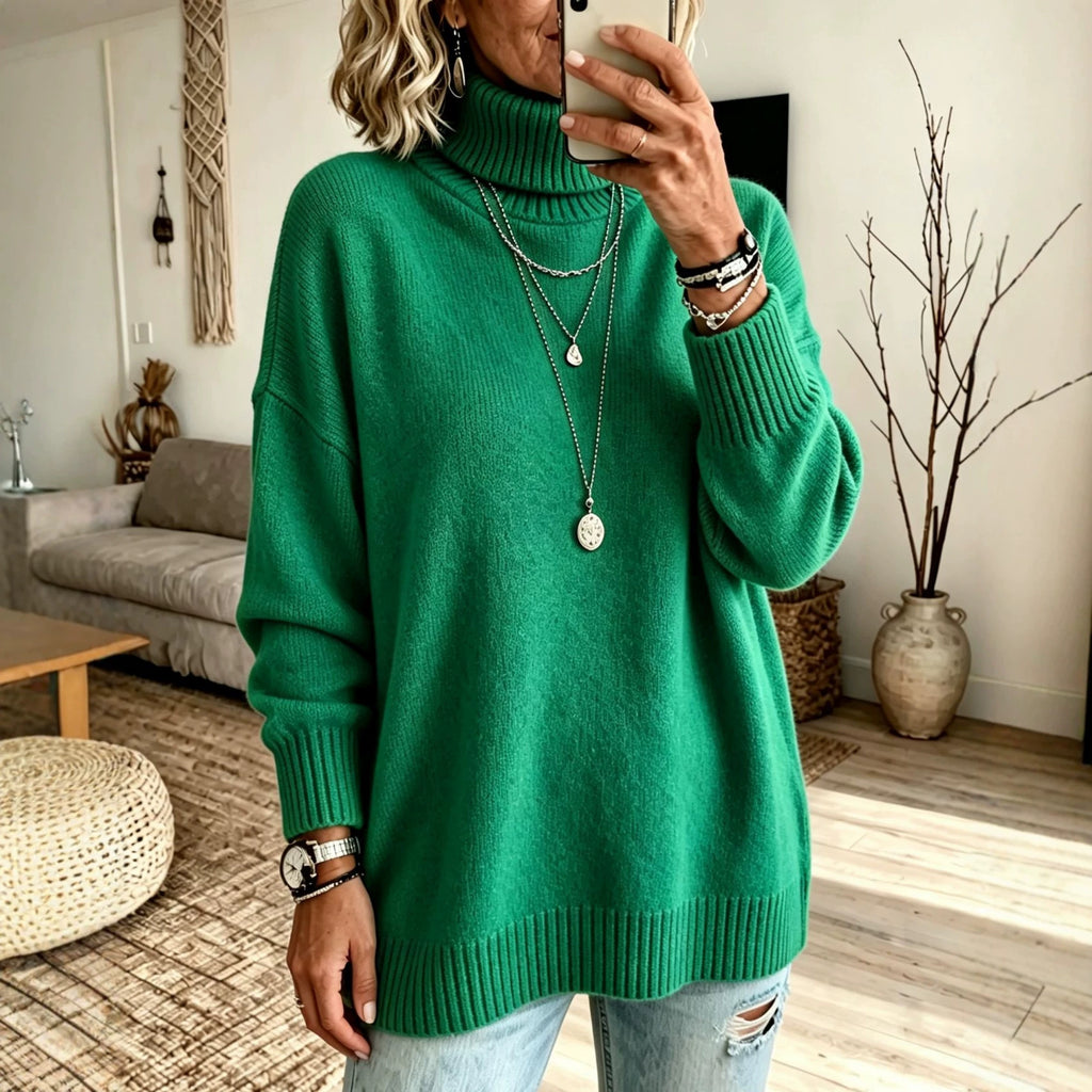 Pull femme ample à col roulé - Chaud et facile à porter