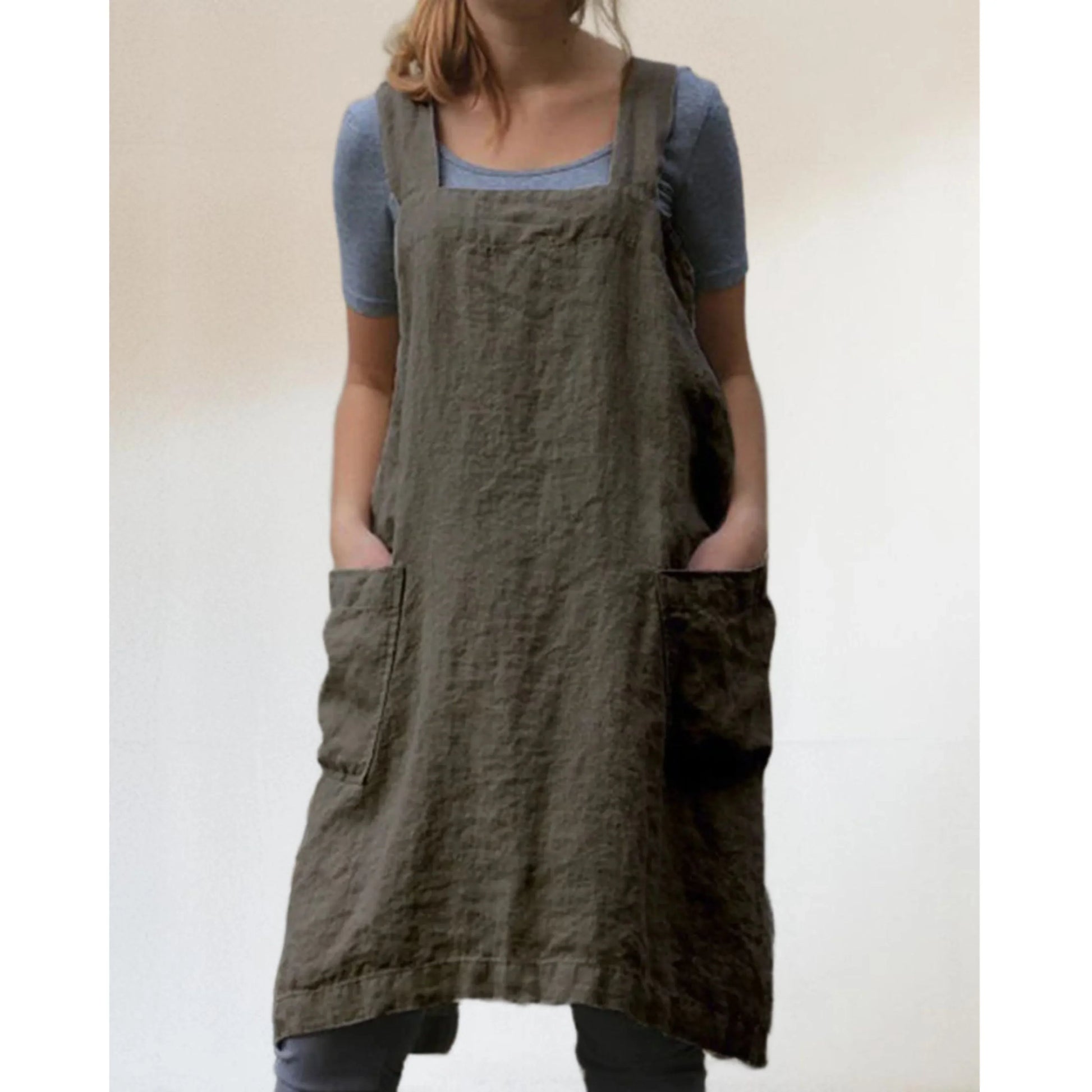 Abito grembiule in lino da donna – Elegante abito casual con tasche
