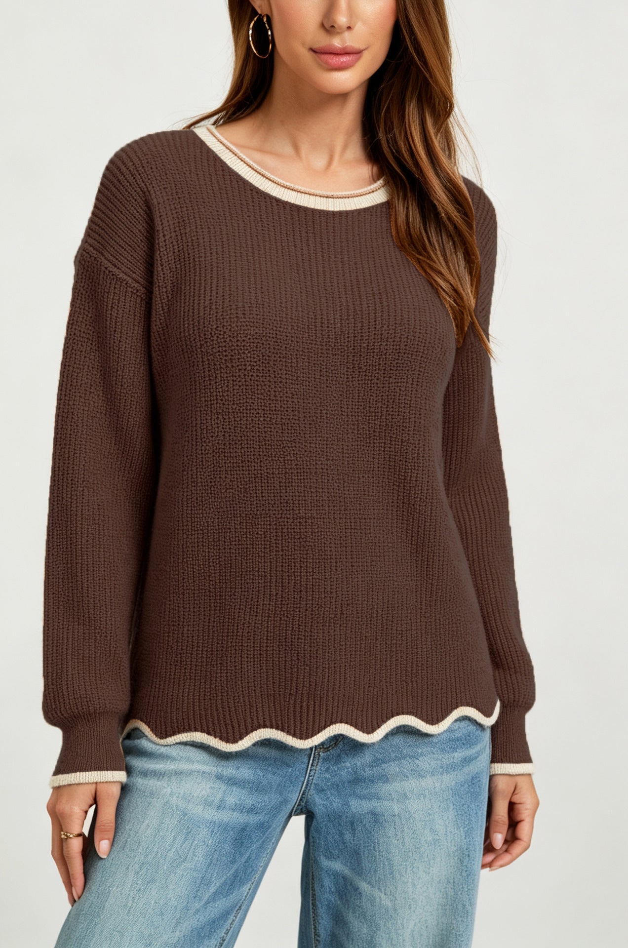 Pull femme ample à col rond en maille - Polyvalent et facile à porter