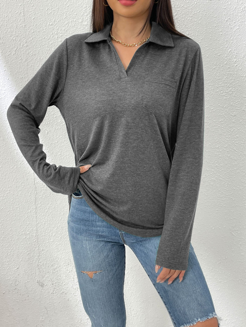 Top donna tinta unita con collo a revers - Semplice e comodo
