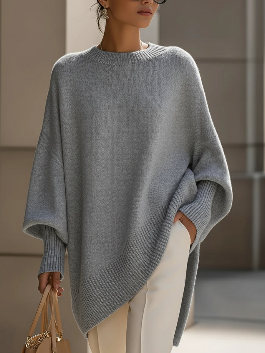 Elegante e raffinato maglione poncho in maglia da donna – Maglione lungo morbido e oversize