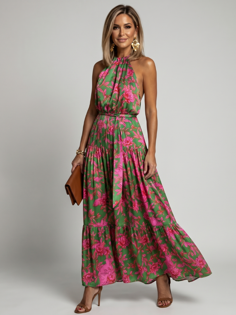 Abito midi drappeggiato da donna con collo halter - Chic e valorizzante