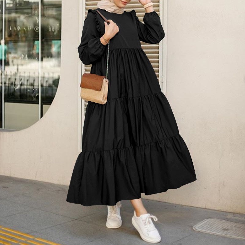 Abito Midi da Donna a Maniche Lunghe con Collo Tondo – Elegante e Valorizzante