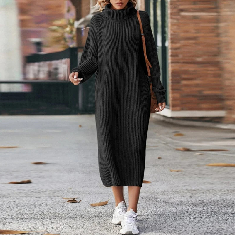 Abito midi in maglia a maniche lunghe – Abito dolcevita da donna