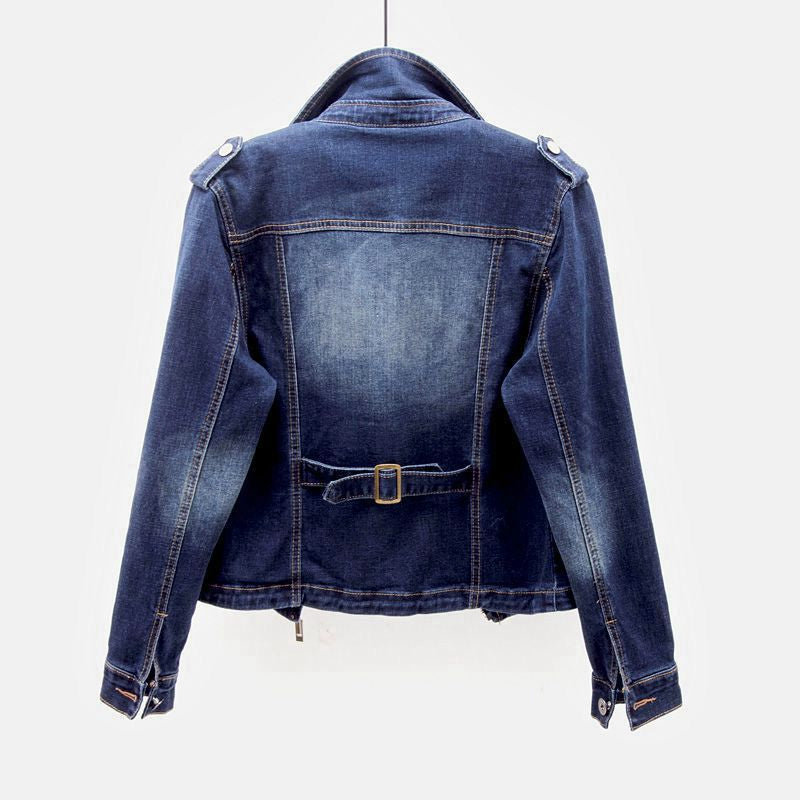 Elegante giacca in denim da donna – vestibilità slim con cerniera corta