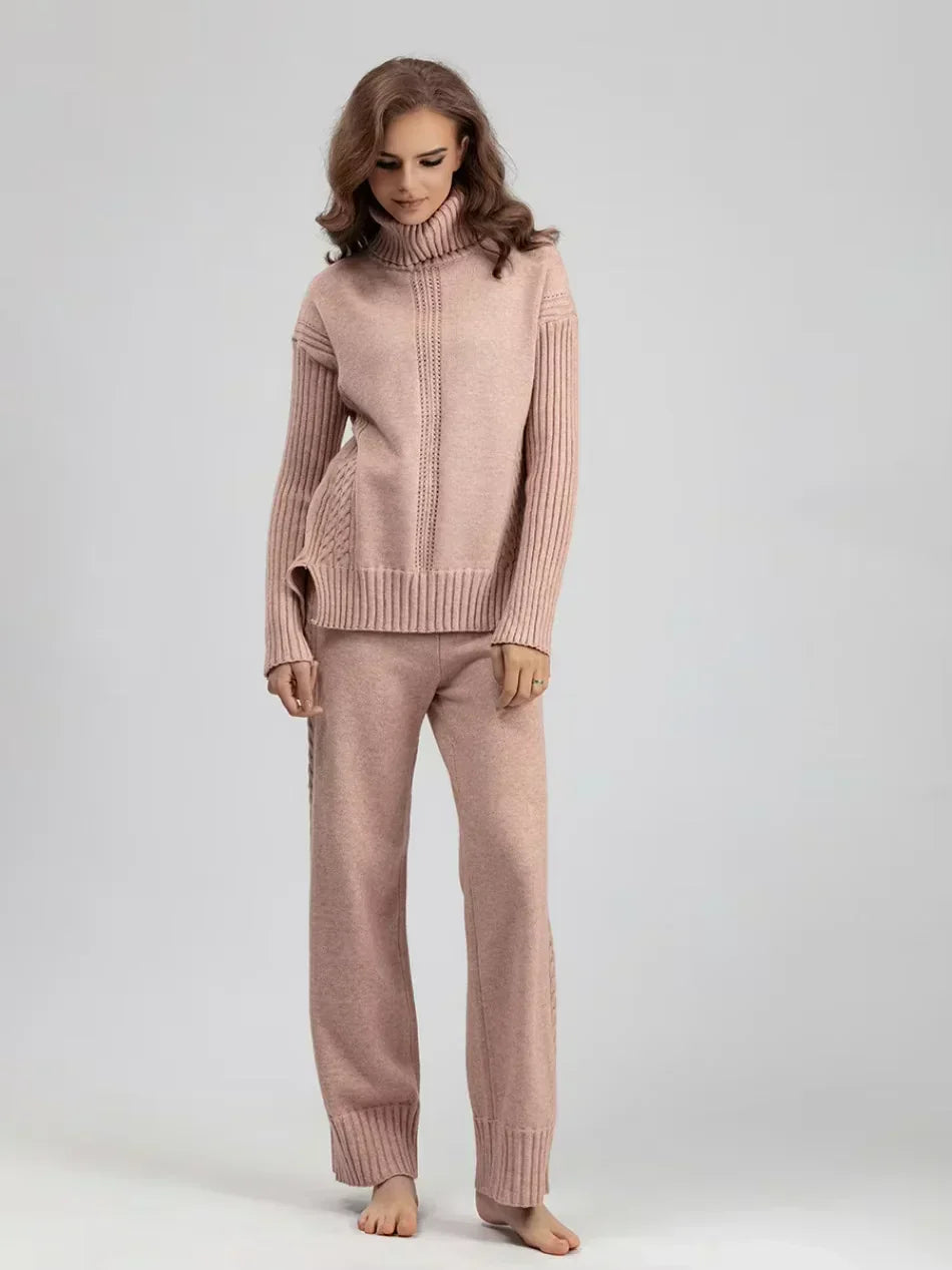 Conjunto de mujer con jersey de cuello alto y pantalones anchos - Elegante y cómodo