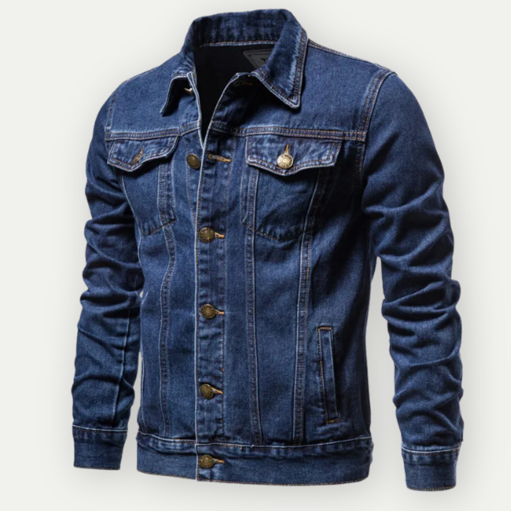 Giacca in denim premium da uomo – Moderne cuciture a contrasto con tasche con bottoni
