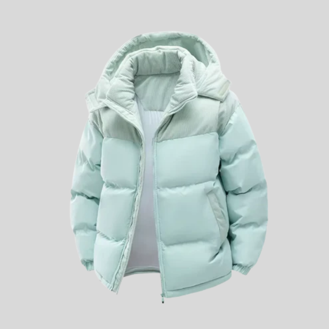 Piumino color block da uomo – Cappotto invernale isolante con cappuccio