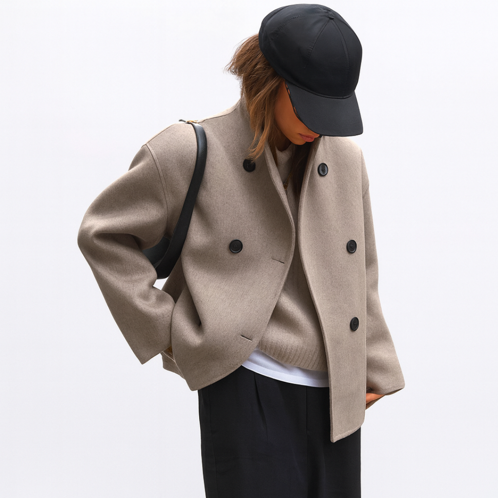 Giacca corta classica da donna – Cappotto oversize doppiopetto