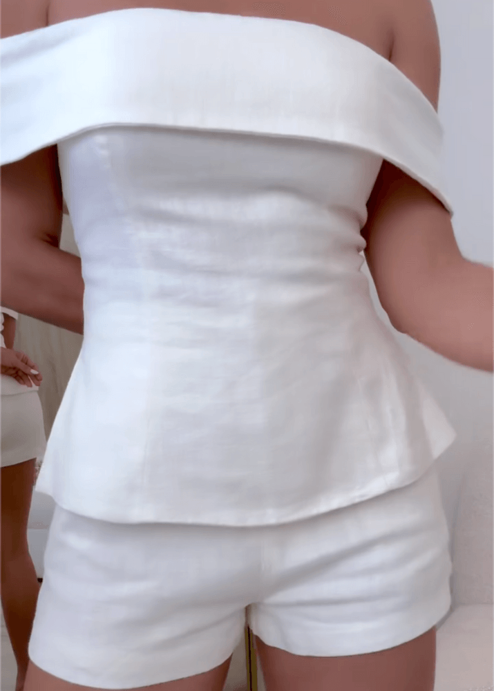 Completo due pezzi da donna in cotone e lino bianco – Abito elegante e leggero