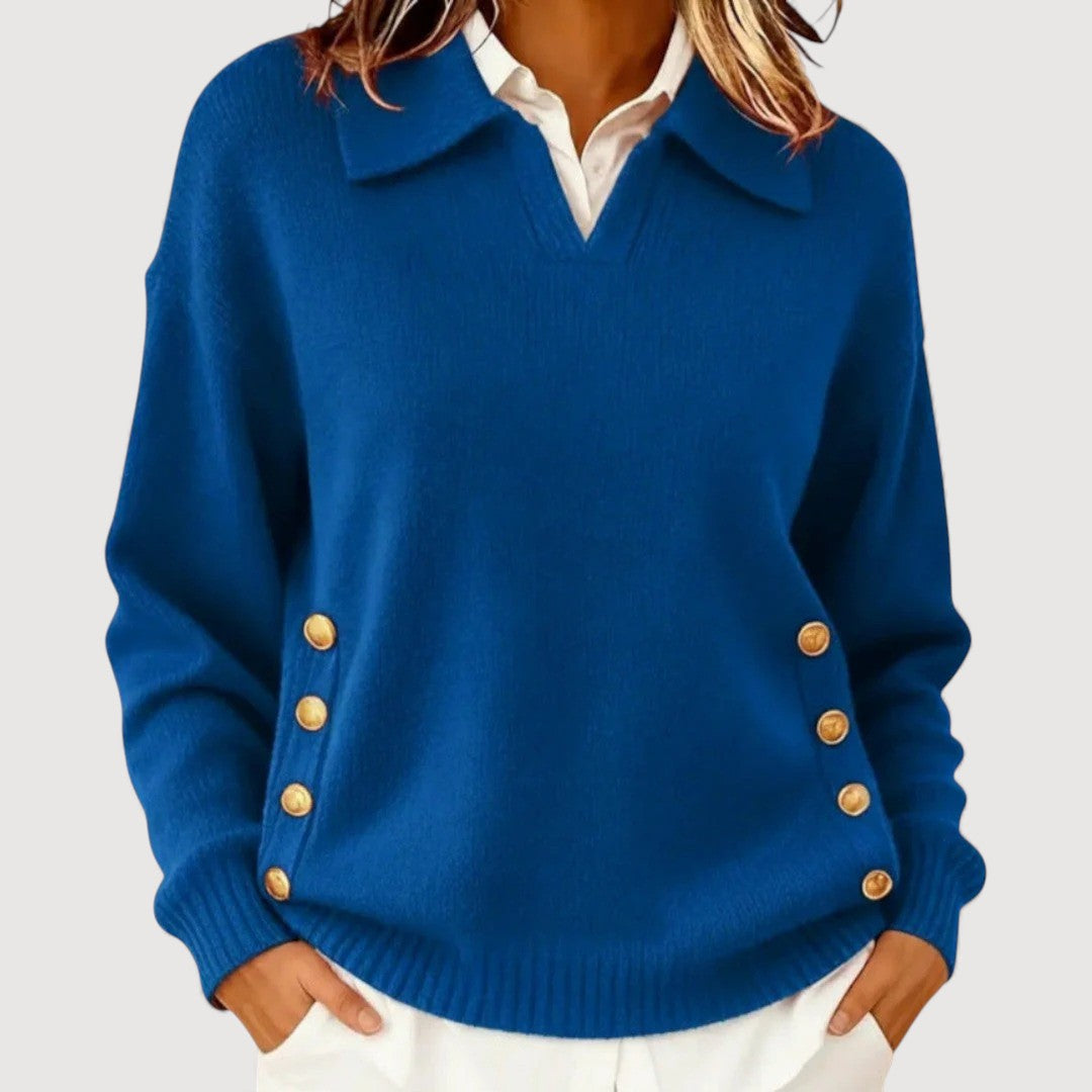 Maglione da donna a maniche lunghe – Collo elegante e bottoni classici