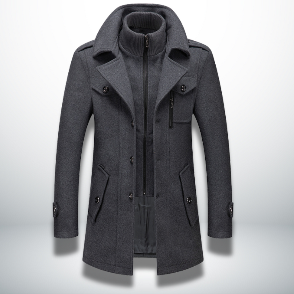 Cappotto da uomo in misto lana – Giacca con doppio collo e cerniera completa
