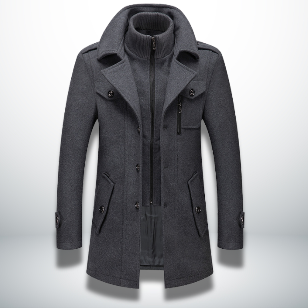 Cappotto da uomo in misto lana – Giacca con doppio collo e cerniera completa