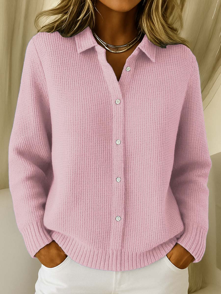 Cardigan da donna in maglia morbida con bottoni – Maniche lunghe classiche