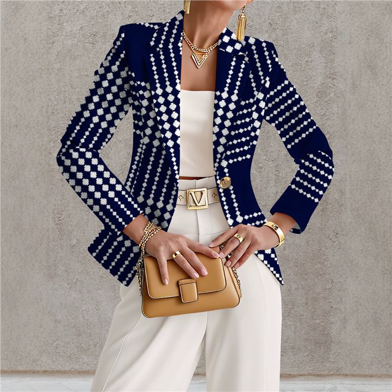 Giacca da donna blu navy a pois bianchi – Stile casual chic ed elegante