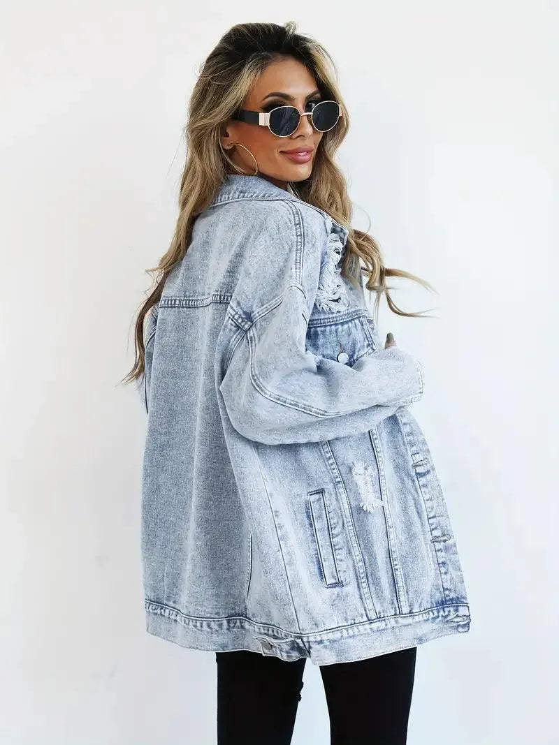Giacca in denim oversize impermeabile e foderata da donna