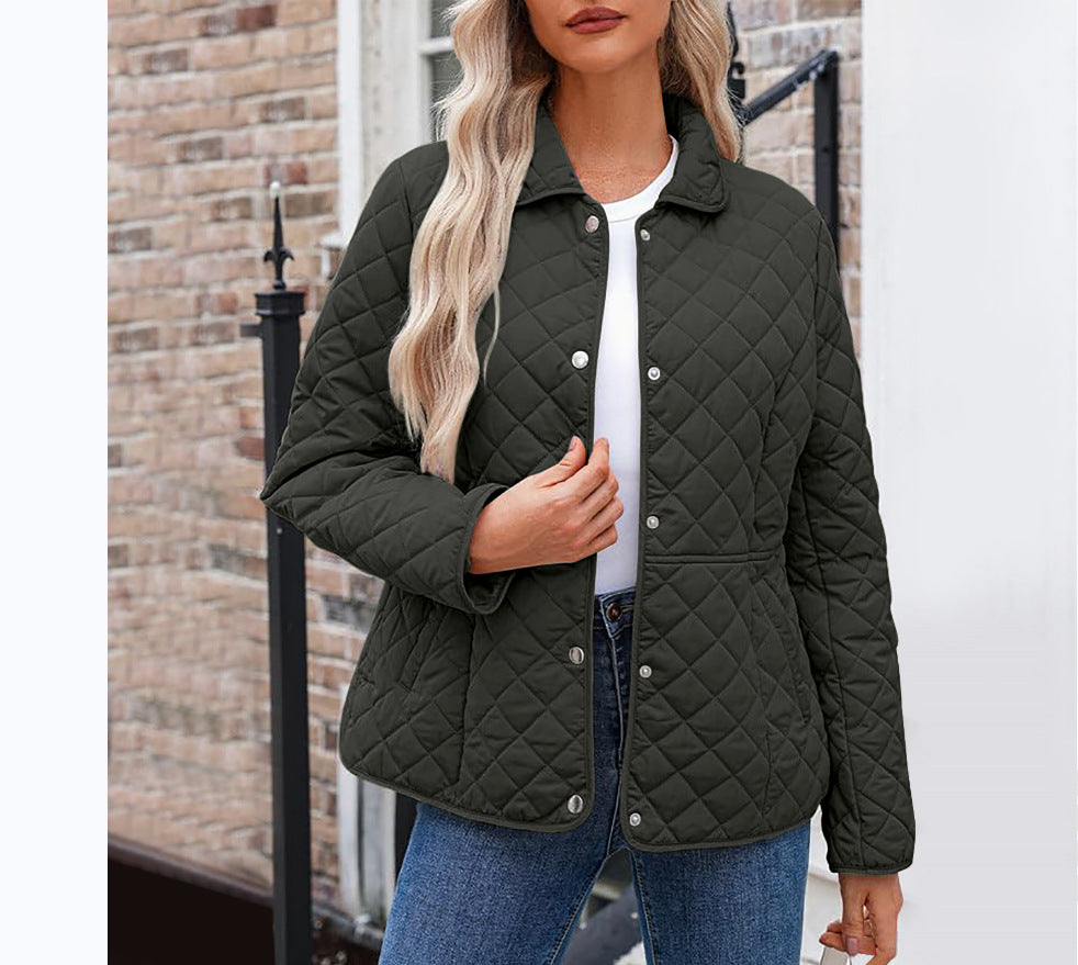 Giacca Trapuntata Donna Tinta Unita – Stile Casual con Collo a Rever Caldo