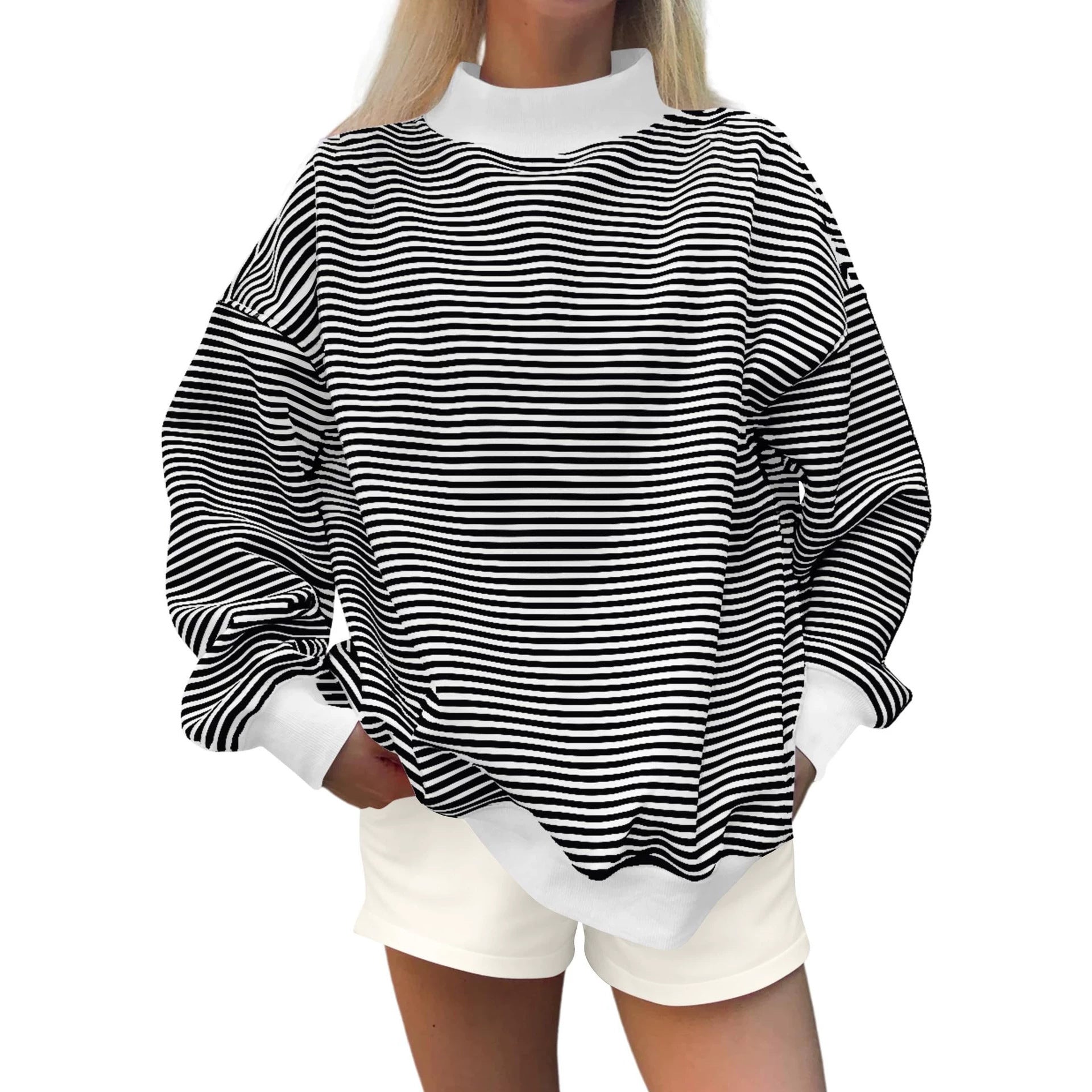 Pull femme rayé à manches longues - Décontracté, doux et automnal