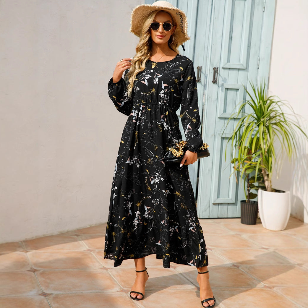 Abito versatile in chiffon floreale da donna - Elegante stile scollo rotondo