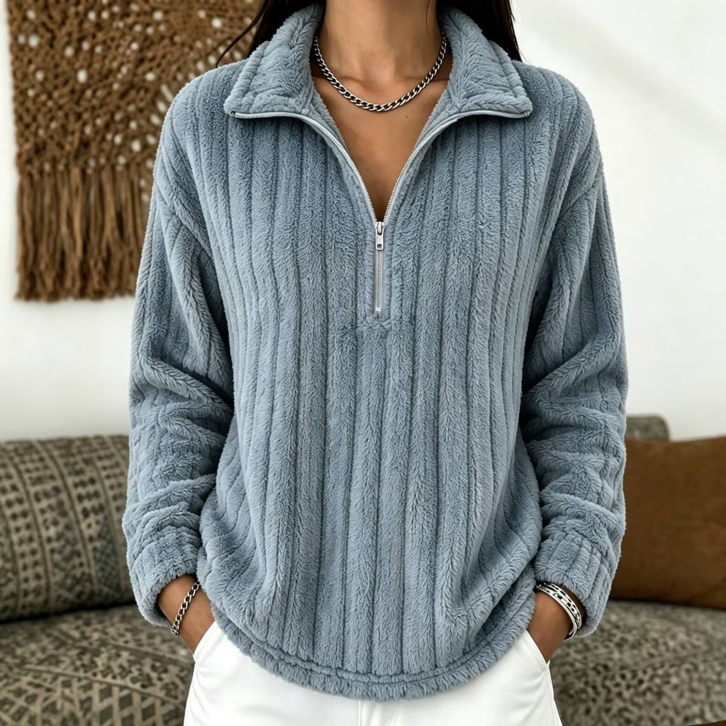 Maglione donna a coste con collo zip - Caldo e confortevole