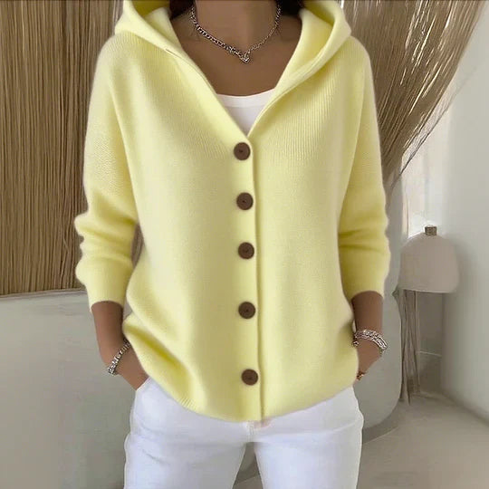 Gilet in maglia con cappuccio da donna – Elegante maglia con bottoni