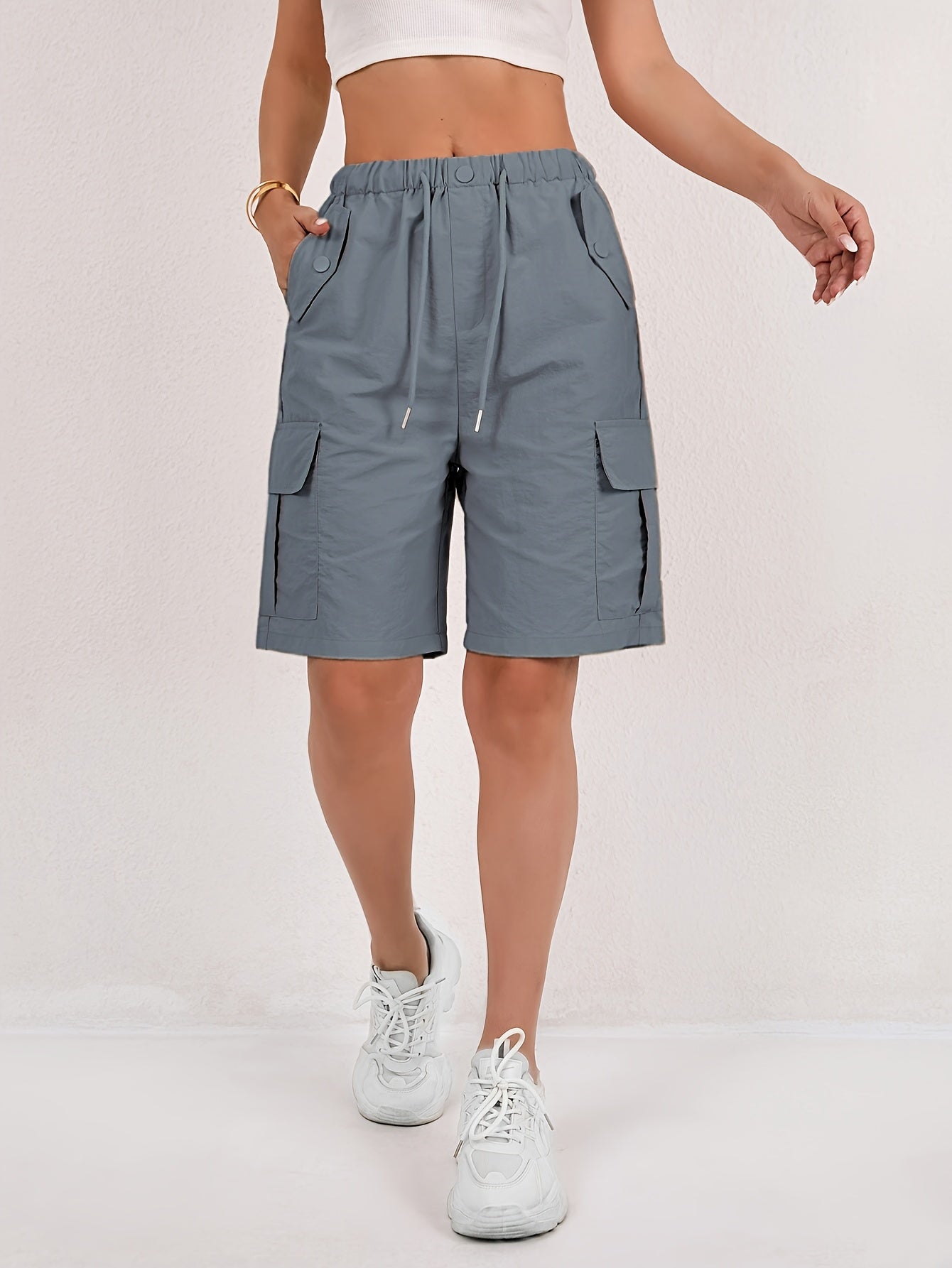 Short cargo Via rosa cipria da donna con vita elasticizzata