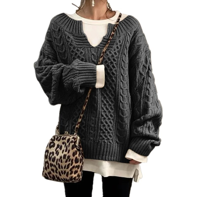 Pull épais pour femme à torsades - Chaud et décontracté