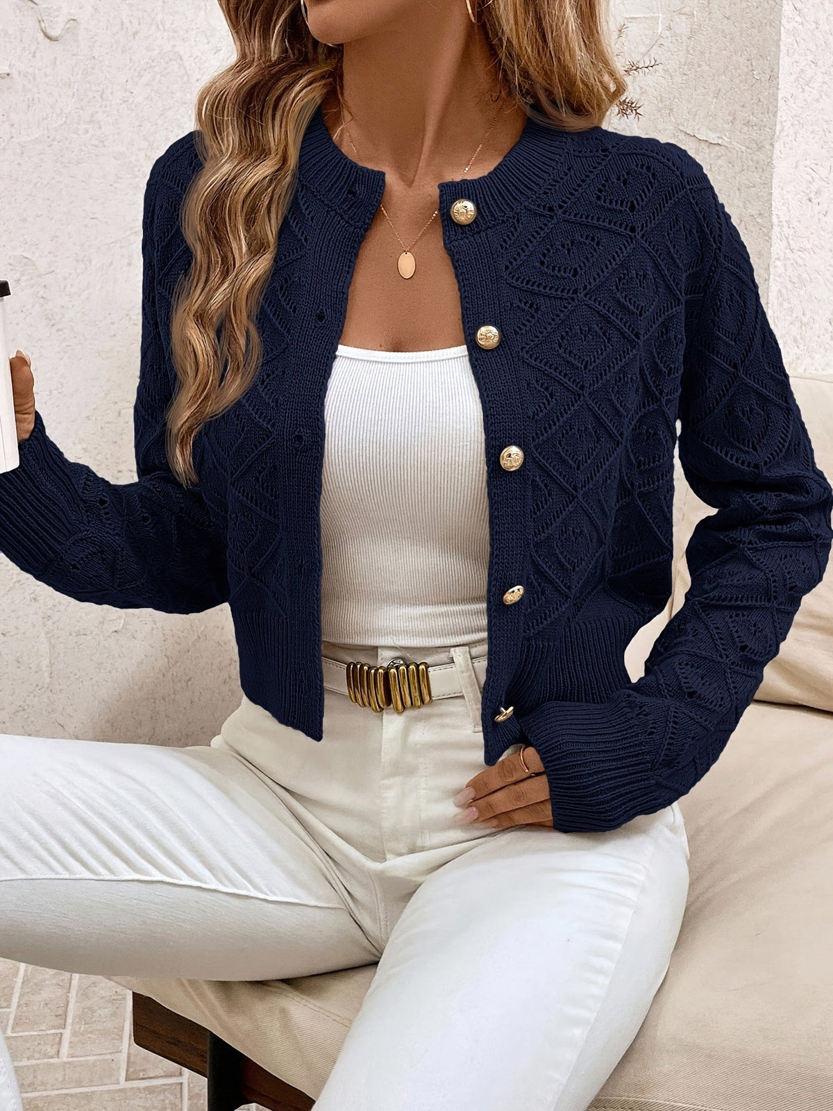 Cardigan donna traforato con bottoni - Elegante e leggero