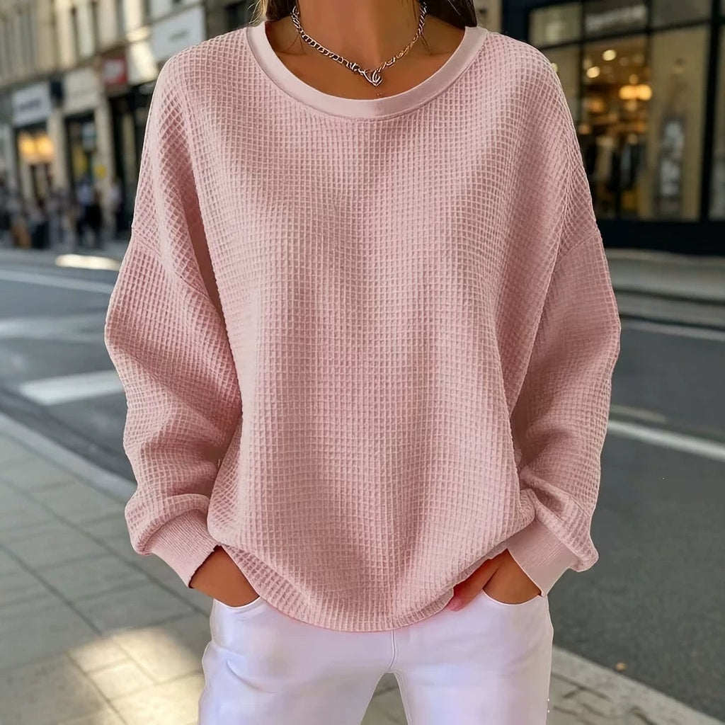 Sweat-shirt femme en patchwork gaufré - Doux et décontracté