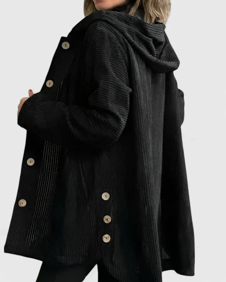 Giacca con cappuccio a coste da donna – Cappotto casual premium dalla vestibilità rilassata