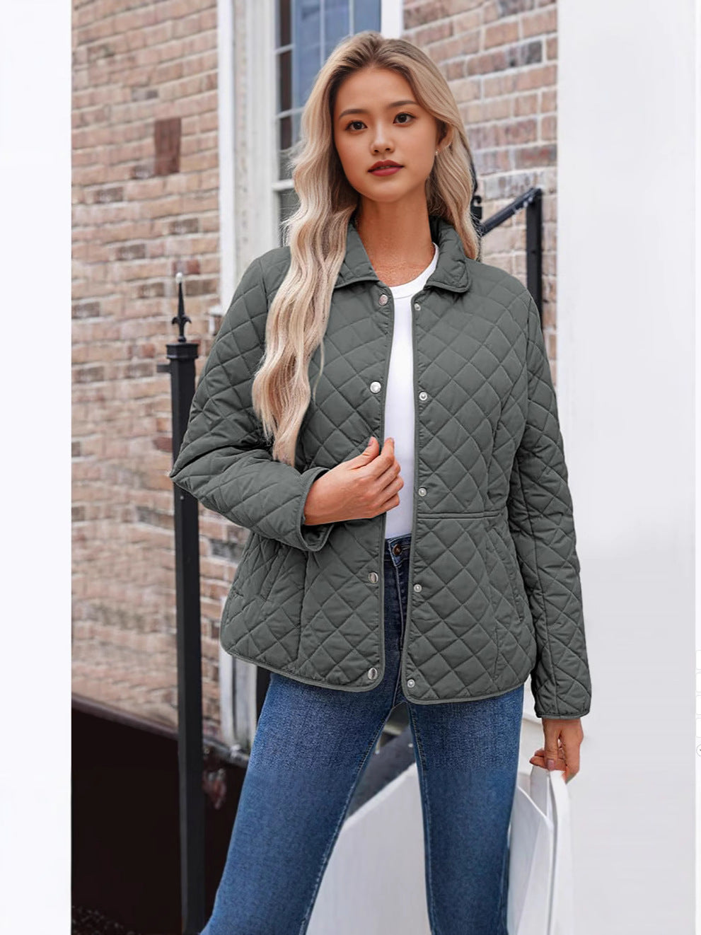 Giacca Trapuntata Donna Tinta Unita – Stile Casual con Collo a Rever Caldo