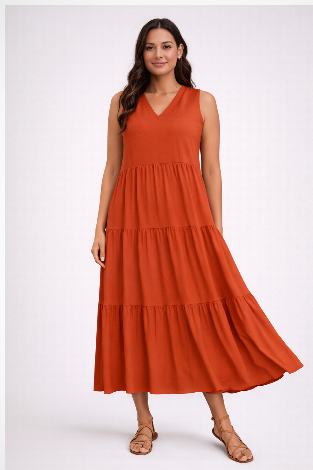 Abito lungo da donna senza maniche a balze – Stile estivo casual, leggero e svolazzante