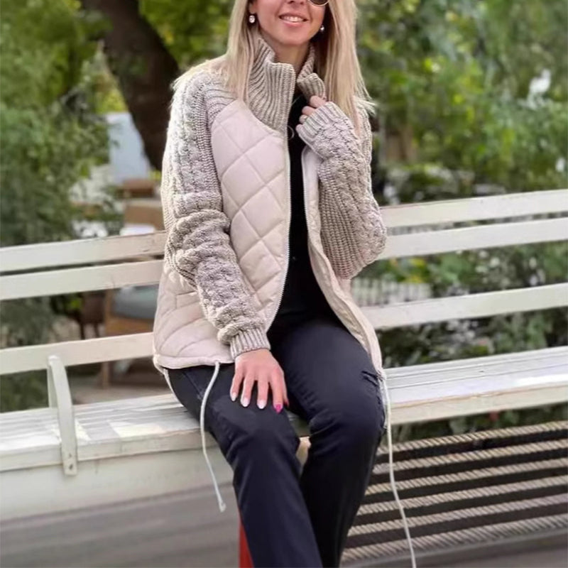 Giacca trapuntata da donna con collo alto – Giacca imbottita calda con cerniera