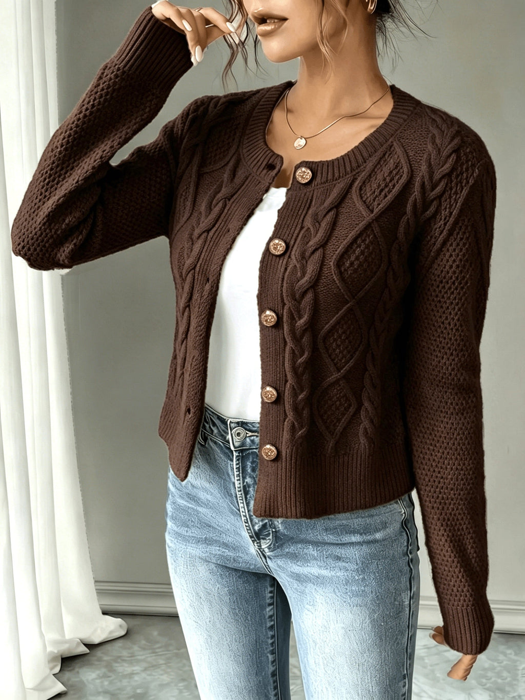 Cardigan pour femme torsadé avec boutons - Élégant et doux