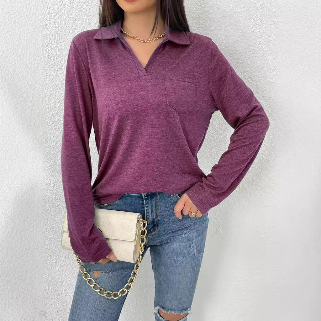 Top donna tinta unita con collo a revers - Semplice e comodo