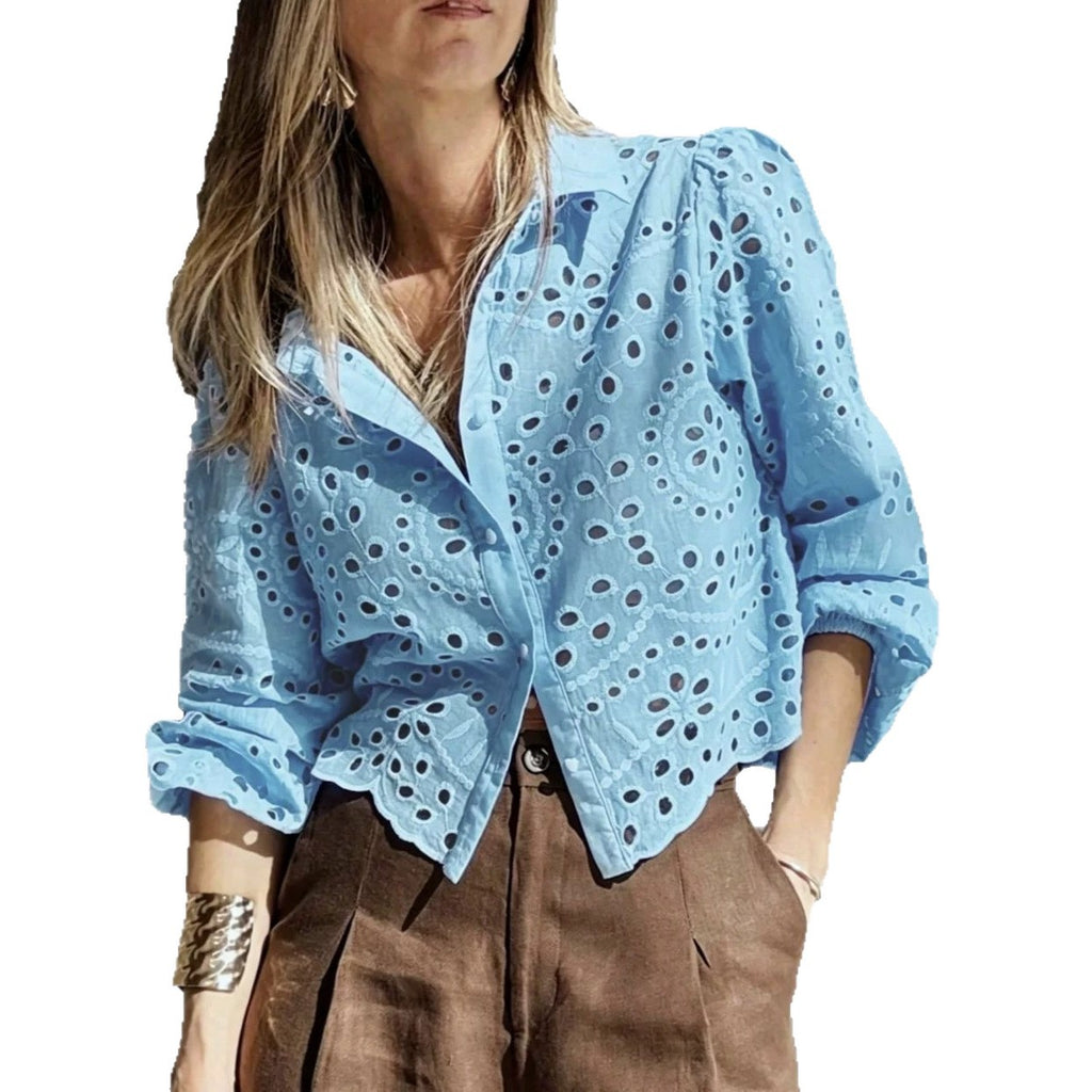 Camicetta corta da donna ricamata e traforata - Leggera ed elegante
